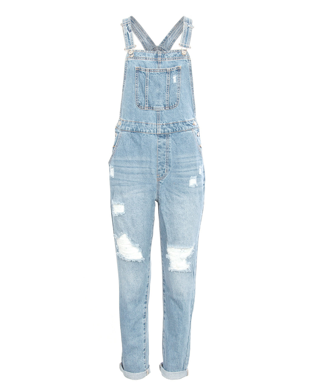 ZIMEGO Junior Non-Stretch Denim Destroyed Overalls Jumpsuit