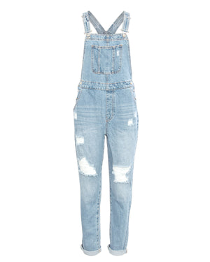 ZIMEGO Junior Non-Stretch Denim Destroyed Overalls Jumpsuit