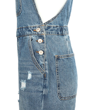ZIMEGO Junior Non-Stretch Denim Destroyed Overalls Jumpsuit