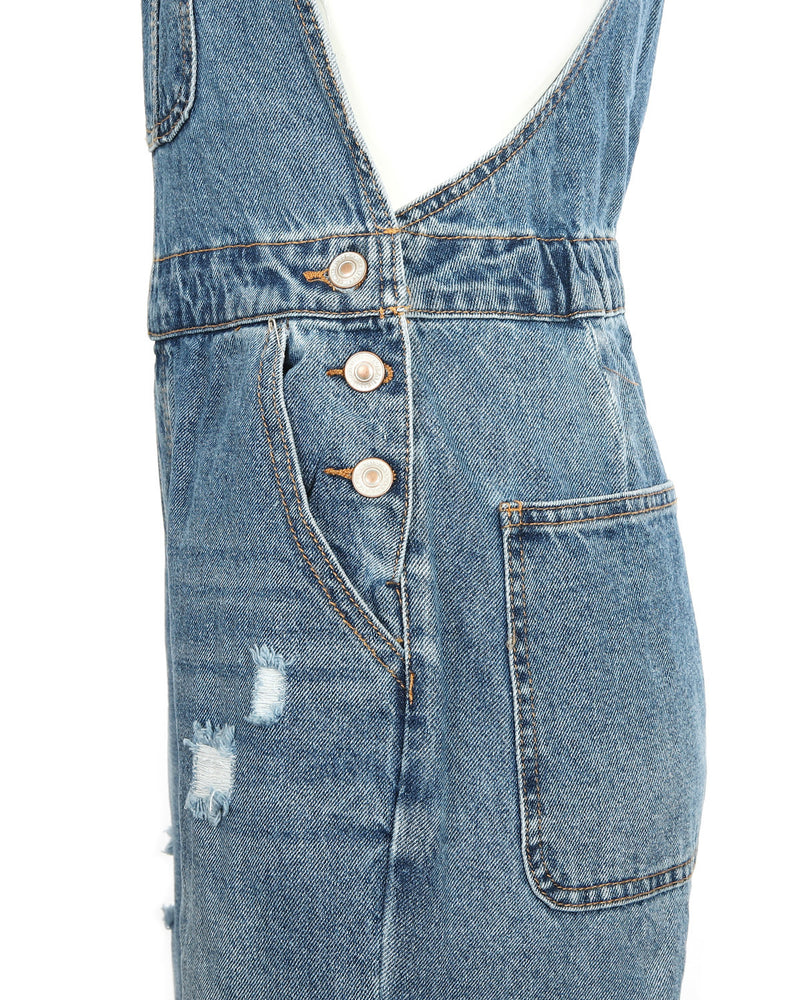 ZIMEGO Junior Non-Stretch Denim Destroyed Overalls Jumpsuit