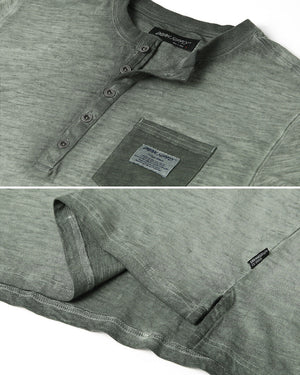 ZIMEGO Men's Vintage Color Dyed Short Sleeve Crew Neck Chest Pocket Henley Shirt