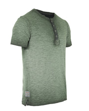 ZIMEGO Mens Short Sleeve Crew Neck Oil Wash Vintage Button Henley T-Shirt