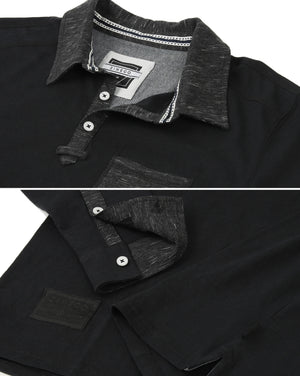 ZIMEGO Men's Casual Long Sleeve Color Contrast Placket Pocket Polo Shirt