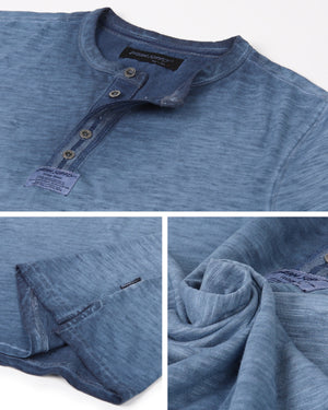 ZIMEGO Mens Short Sleeve Crew Neck Oil Wash Vintage Button Henley T-Shirt