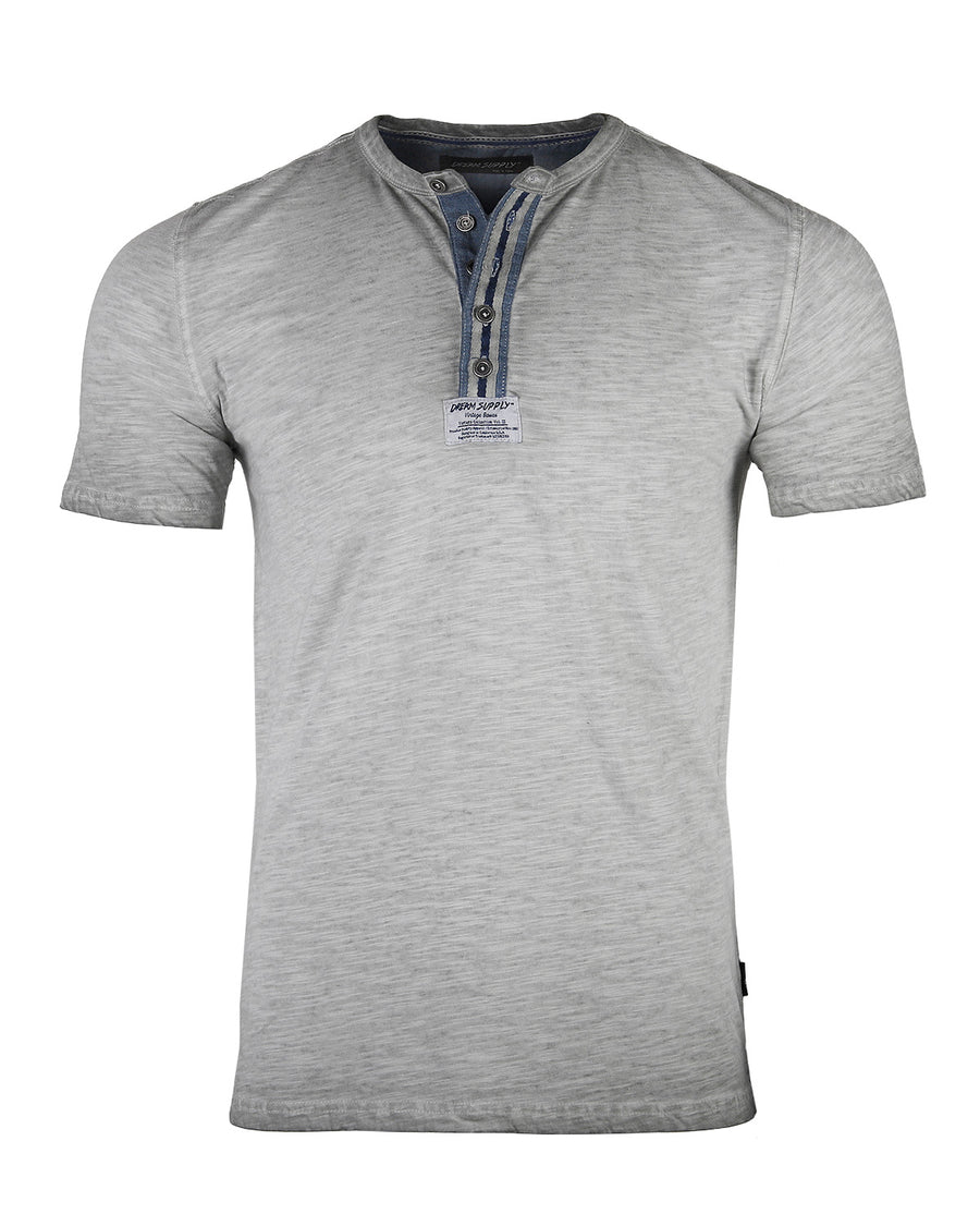 ZIMEGO Mens Short Sleeve Crew Neck Oil Wash Vintage Button Henley T-Shirt