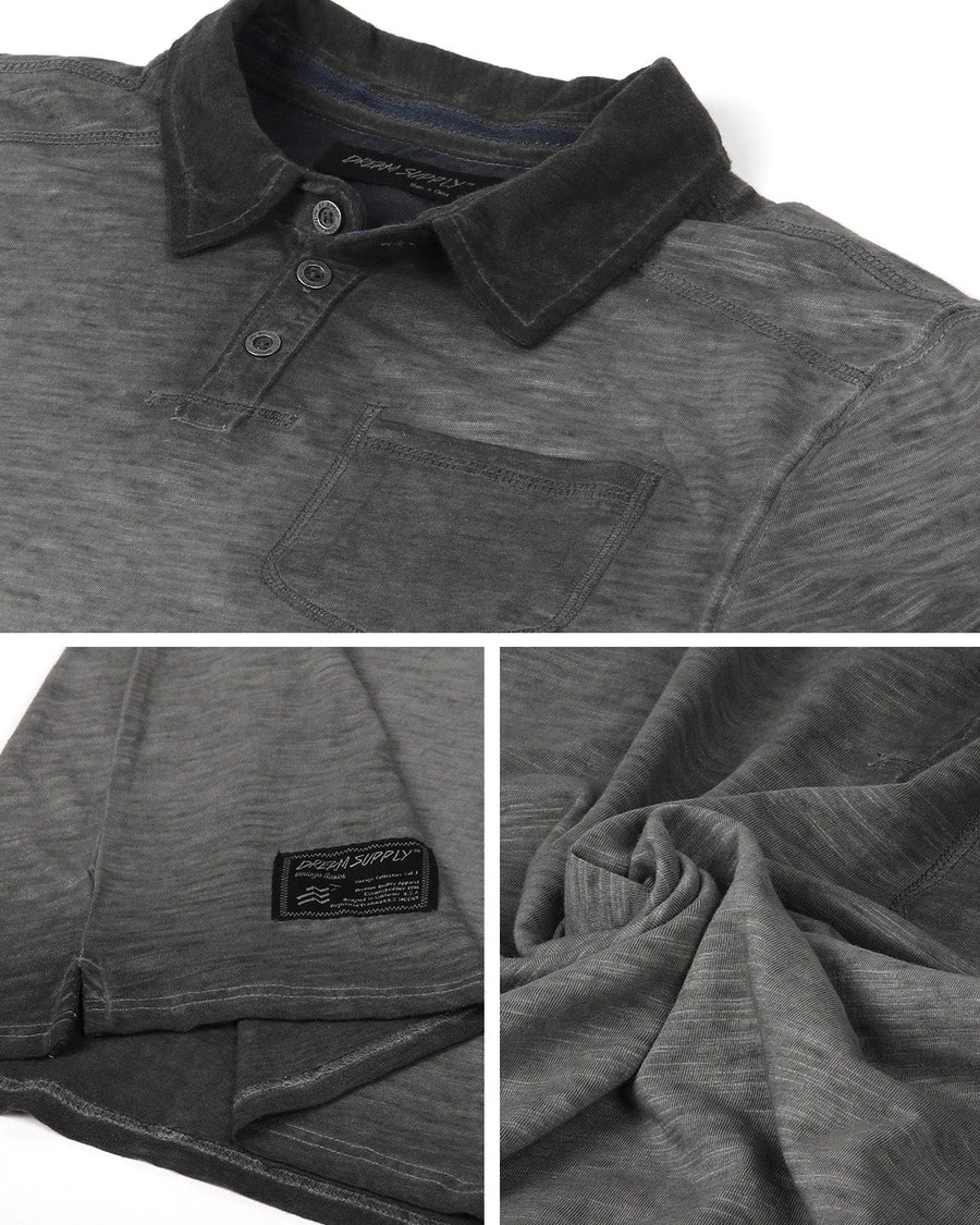 ZIMEGO Polo de manga corta con botones vintage y bolsillo Henley para hombre 