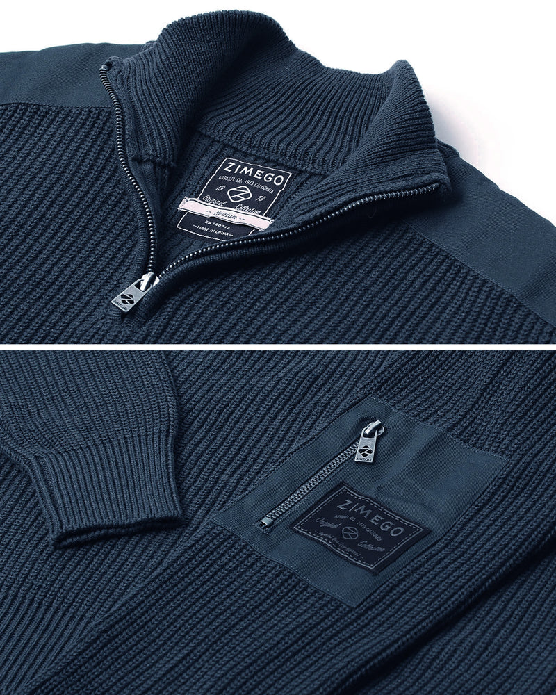 Free 3-day Shipping - ZIMEGO Mens Long Sleeve Pullover Quarter Zip Mock Neck Polo Sweater with Pocket