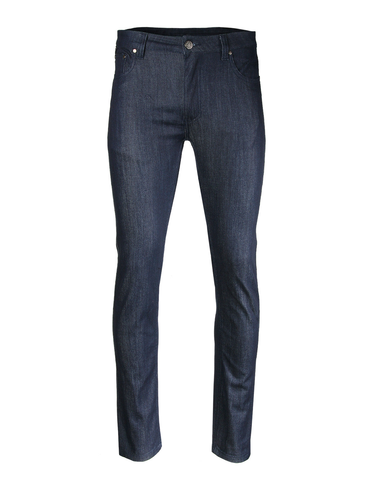 Zimego Men's Slim Cut Skinny Fit Stretch Raw Denim Pants Classic Five Pocket Jeans - Indigo 32W x 30L / Indigo