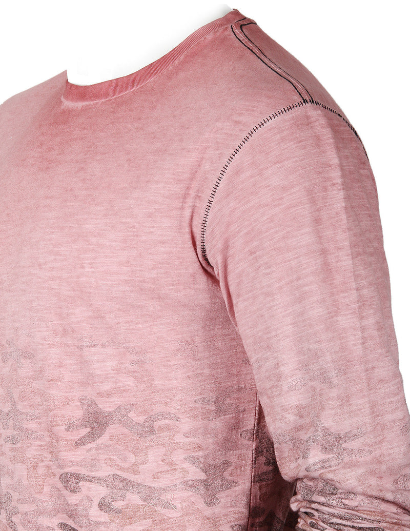 Men's Long Sleeve Camouflage Longline Round Bottom Oil Wash T-shirts - DREAM SUPPLY by ZIMEGO