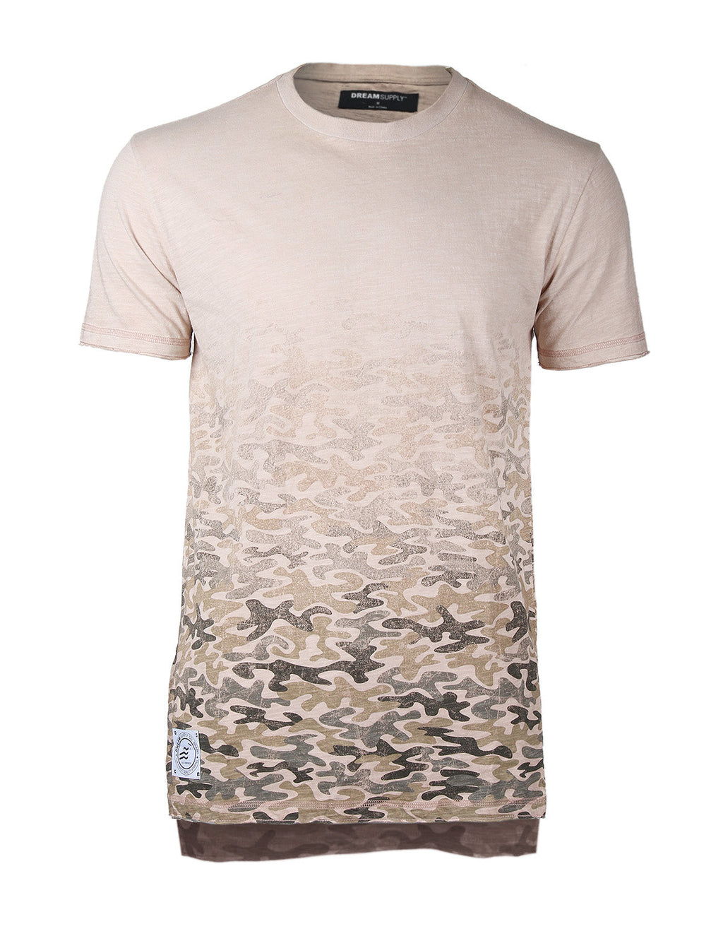 Men's Short Sleeve Camouflage Longline Side Slit Oil Wash T-shirts 