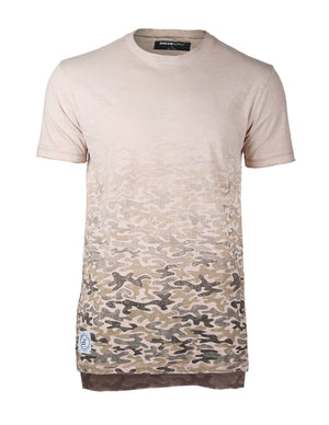 Men's Short Sleeve Camouflage Longline Side Slit Oil Wash T-shirts 