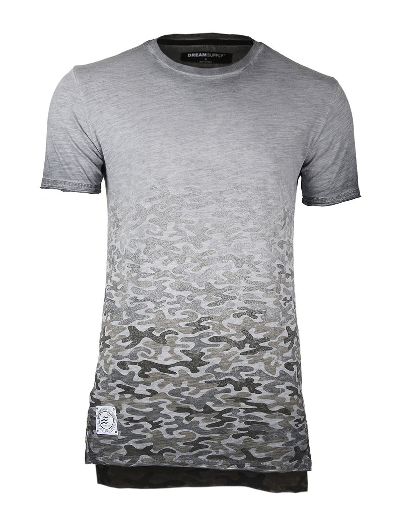 Men's Short Sleeve Camouflage Longline Side Slit Oil Wash T-shirts 