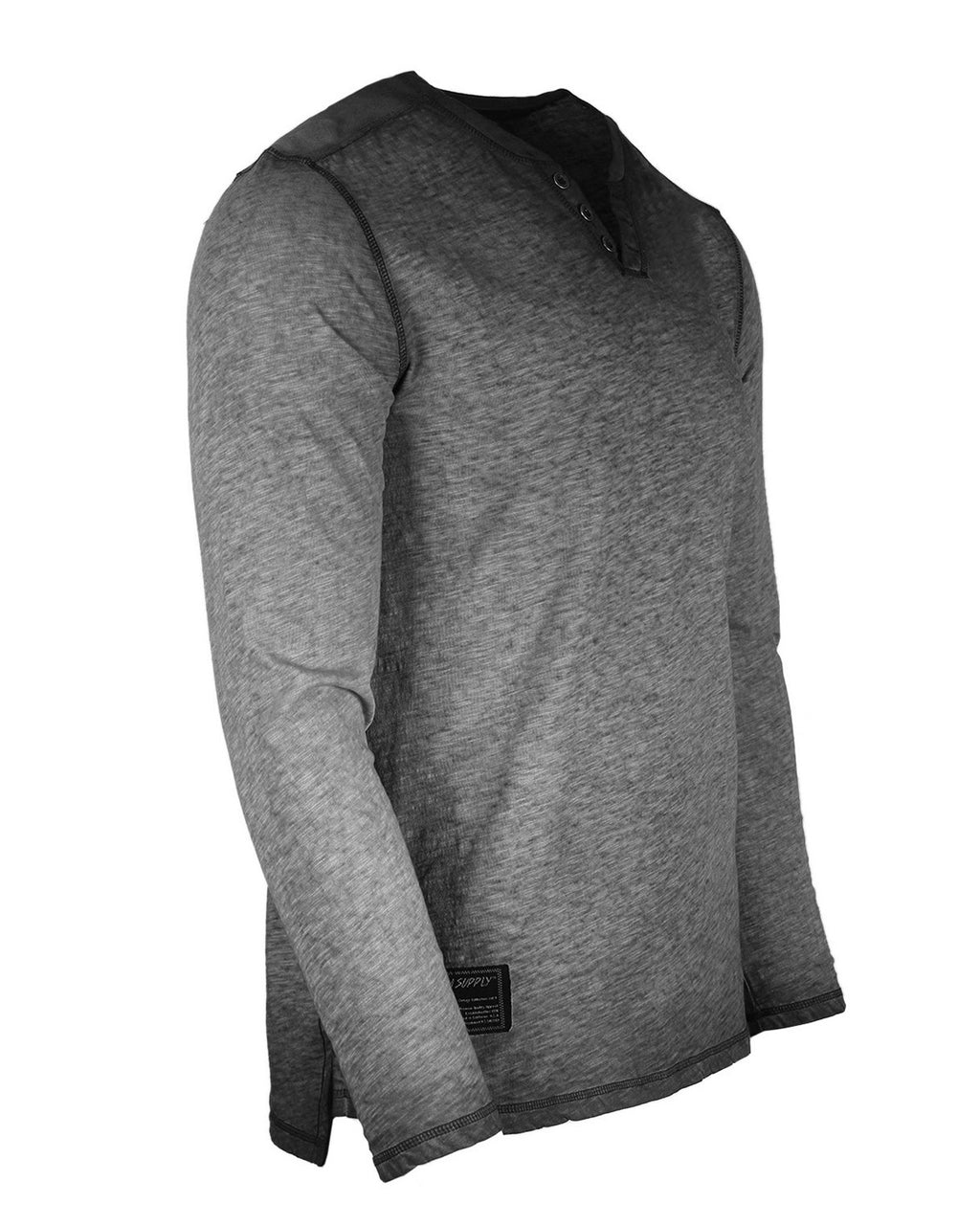 ZIMEGO Mens Long Sleeve V-Neck Henley Oil Wash Contrast Seam Vintage Shirt - Charcoal