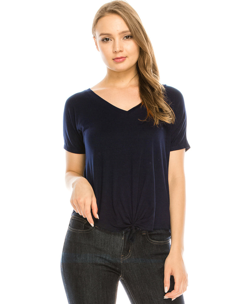 ZIMEGO Women's Surplice V Neck Crop Top Roll Up Short Sleeve Casual Blouse