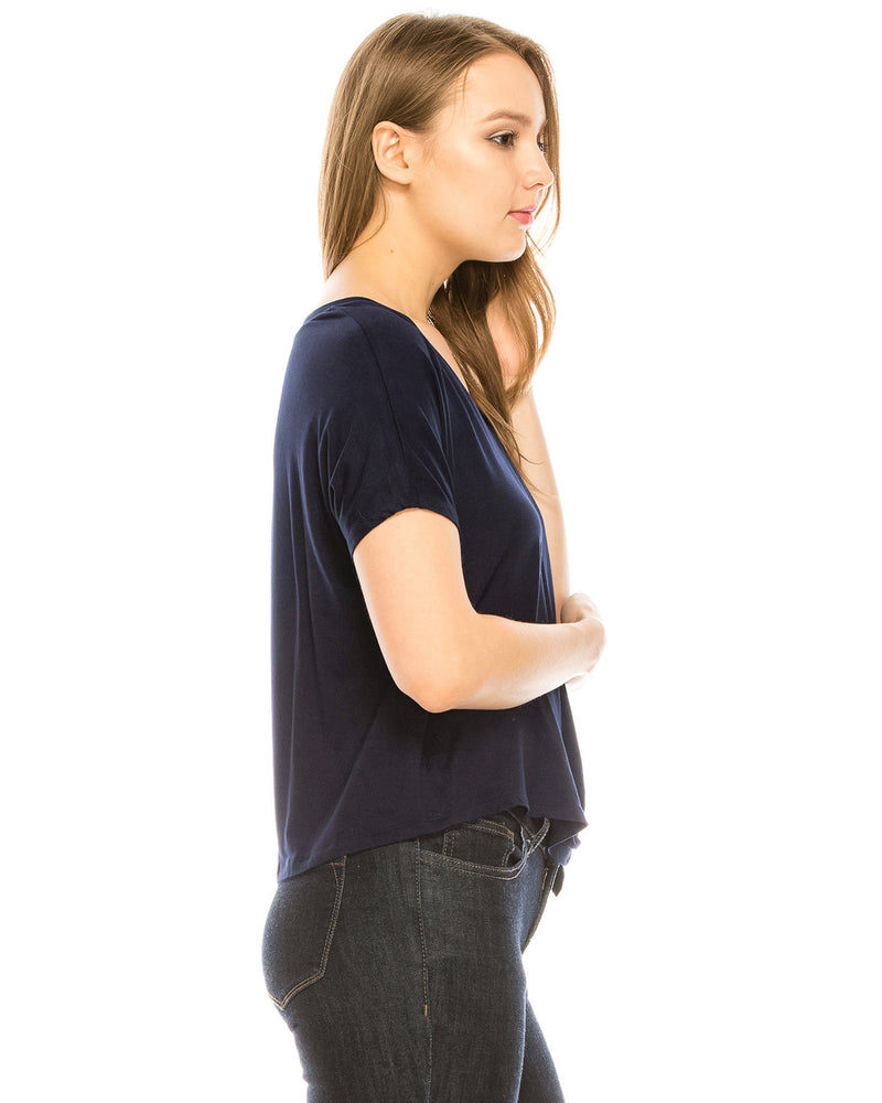 ZIMEGO Women's Surplice V Neck Crop Top Roll Up Short Sleeve Casual Blouse