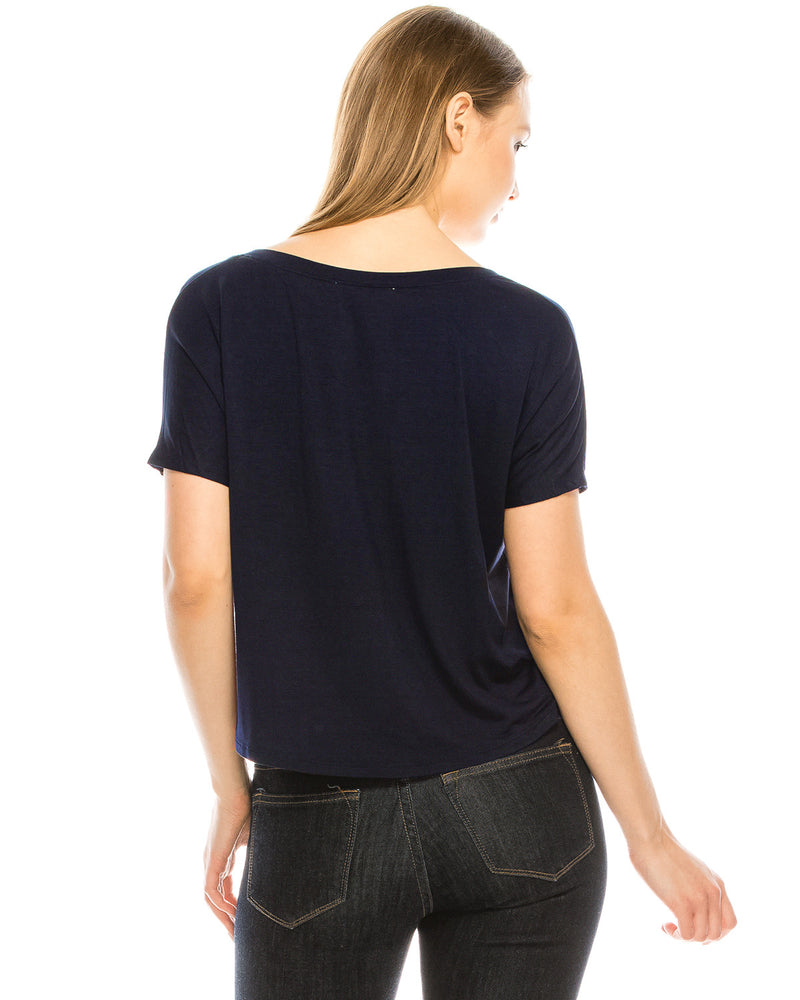ZIMEGO Women's Surplice V Neck Crop Top Roll Up Short Sleeve Casual Blouse