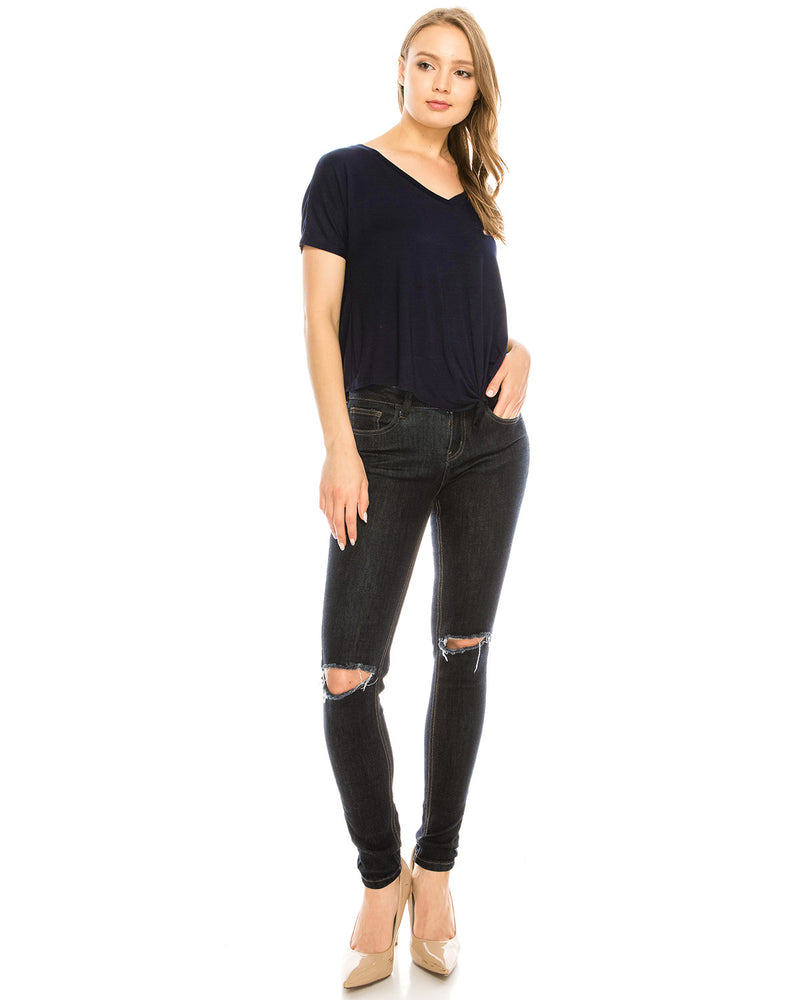 ZIMEGO Women's Surplice V Neck Crop Top Roll Up Short Sleeve Casual Blouse