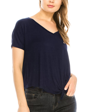 ZIMEGO Women's Surplice V Neck Crop Top Roll Up Short Sleeve Casual Blouse