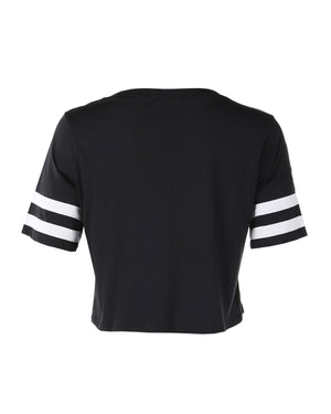 ZIMEGO  Women's Short Sleeve Crewneck Baseball Varsity Stripe Crop Top Tee