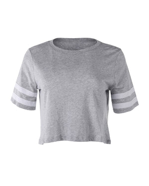 ZIMEGO  Women's Short Sleeve Crewneck Baseball Varsity Stripe Crop Top Tee