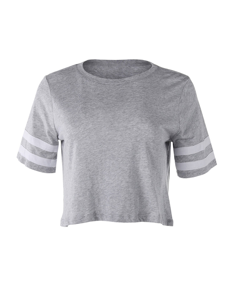 ZIMEGO  Women's Short Sleeve Crewneck Baseball Varsity Stripe Crop Top Tee