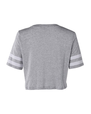 ZIMEGO  Women's Short Sleeve Crewneck Baseball Varsity Stripe Crop Top Tee