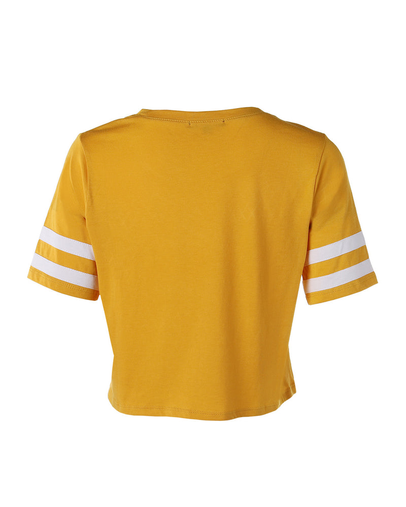 ZIMEGO Women's Short Sleeve Crewneck Baseball Varsity Stripe Crop Top Tee
