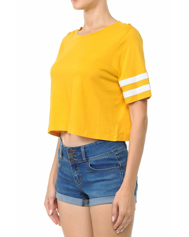 ZIMEGO Women's Short Sleeve Crewneck Baseball Varsity Stripe Crop Top Tee