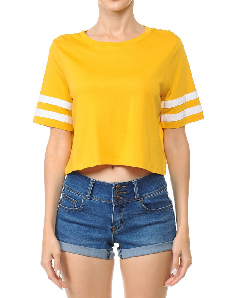 ZIMEGO Women's Short Sleeve Crewneck Baseball Varsity Stripe Crop Top Tee