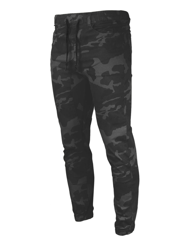 Victorious by ZIMEGO - Mens Twill Slim Fit Stretch Jogger Pants - BLACK CAMO