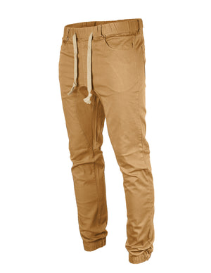 Victorious by ZIMEGO - Mens Twill Slim Fit Stretch Jogger Pants - Wheat
