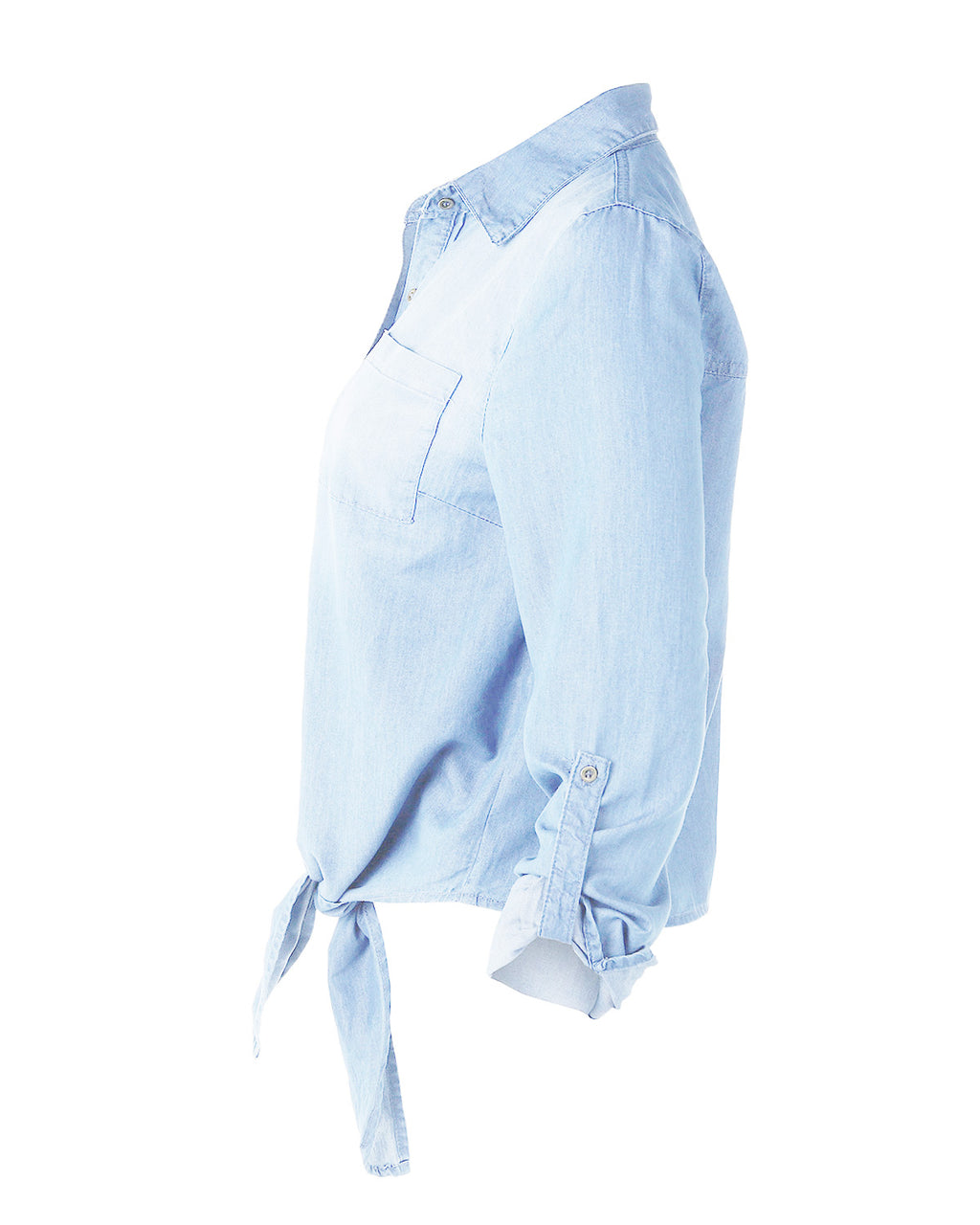 ZIMEGO  Women's Roll Up Sleeve Crop Top Tie Front Chambray Denim Shirts