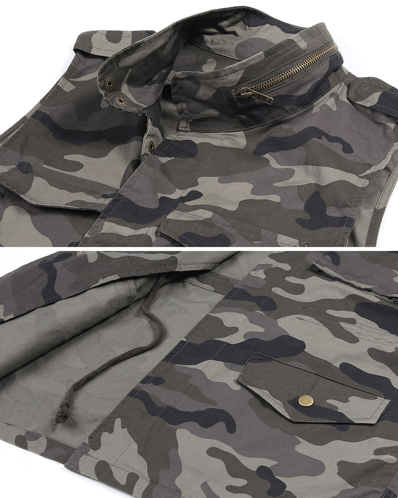 ZIMEGO  Women's Lightweight Sleeveless Safari Pockets Military Hooded Vest