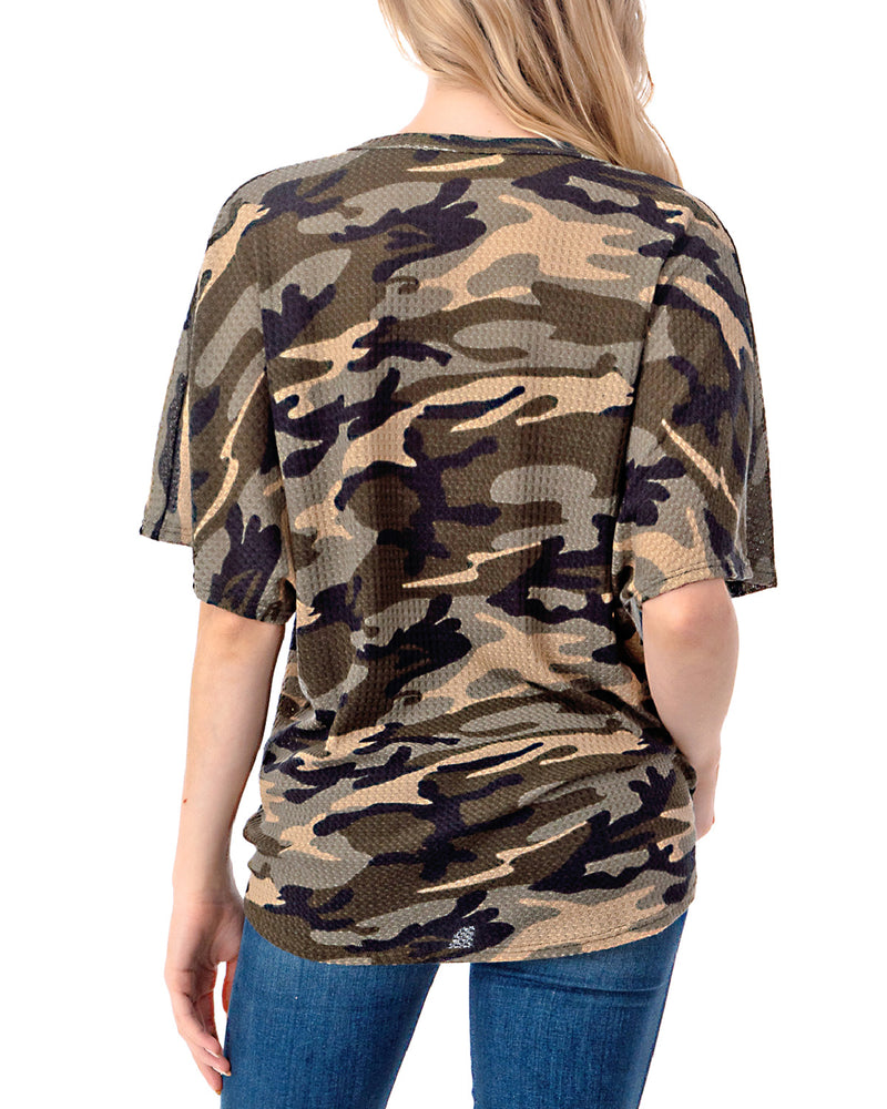 ZIMEGO Women's Short Sleeve Loose Fit Dolman Tunic Front Knot Top Casual Shirts