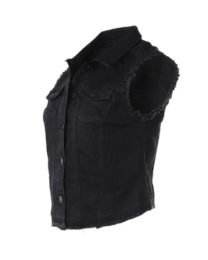 ZIMEGO  Women’s Juniors Sleeveless Hooded Jacket Cropped Denim Vest