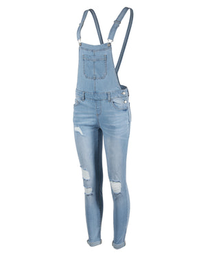 ZIMEGO Junior Stretch Denim Destroyed Overalls Jumpsuit