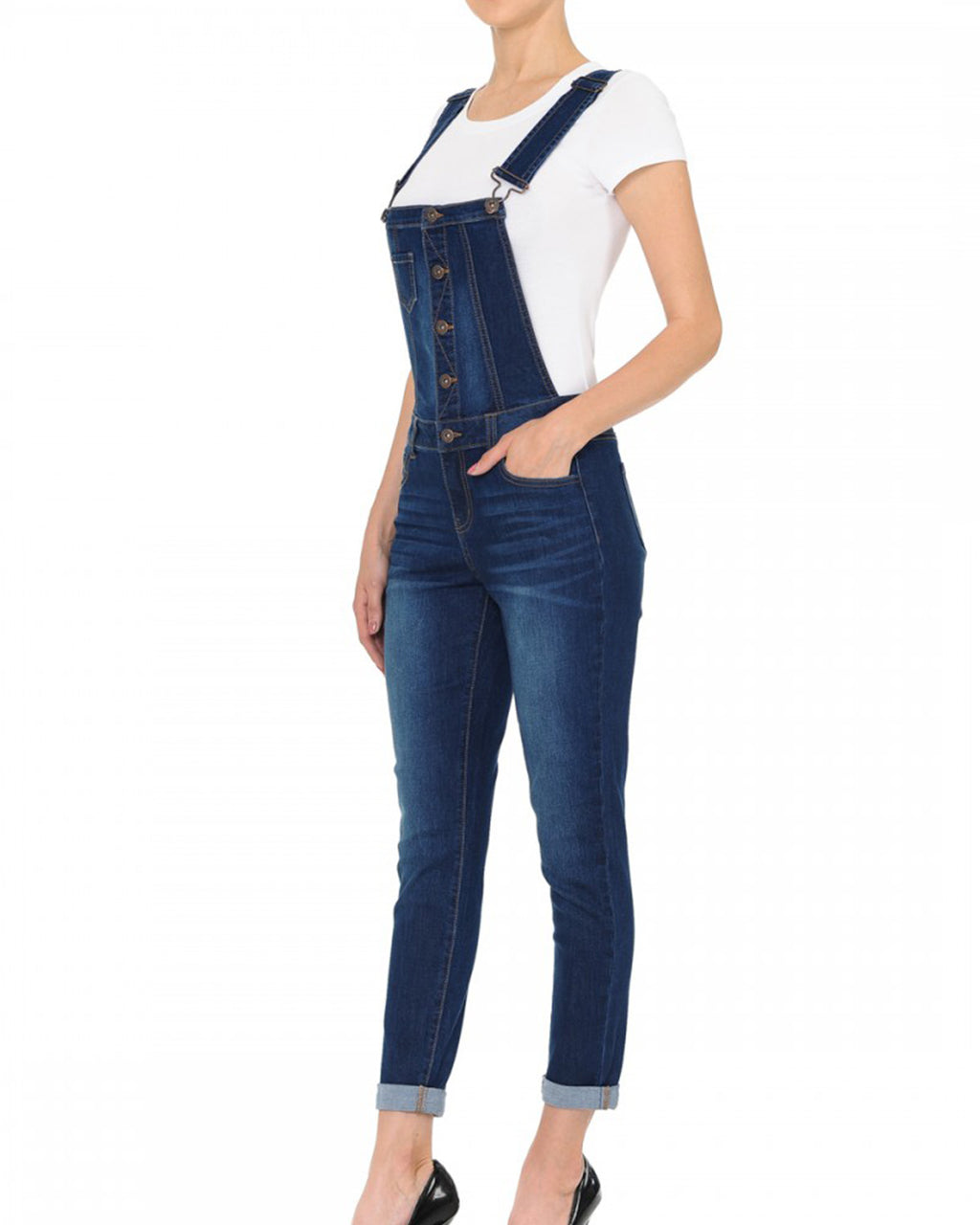 ZIMEGO Junior Stretch Denim Destroyed Overalls Jumpsuit