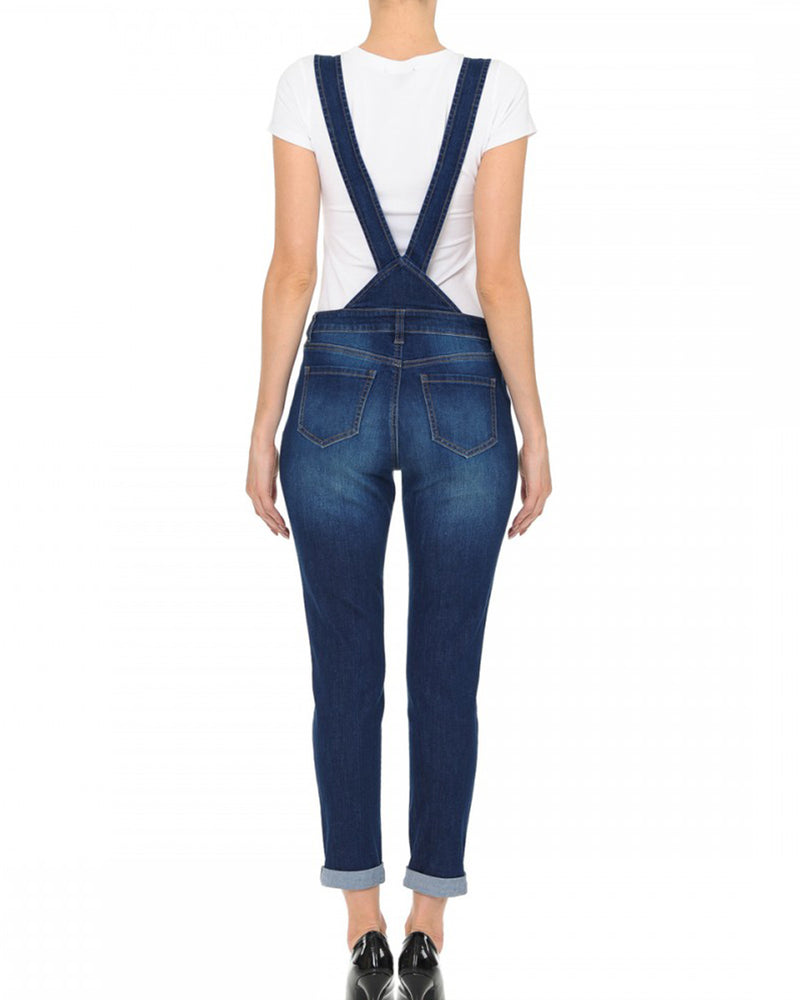 ZIMEGO Junior Stretch Denim Destroyed Overalls Jumpsuit