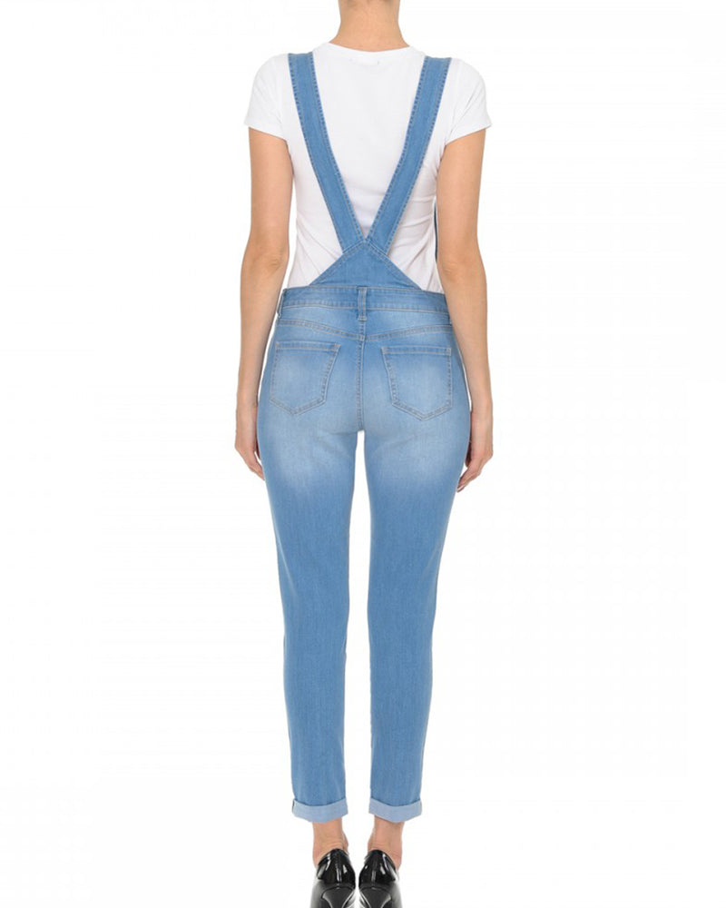 ZIMEGO Junior Stretch Denim Destroyed Overalls Jumpsuit