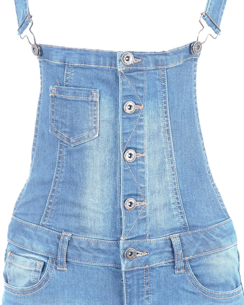 ZIMEGO Junior Stretch Denim Destroyed Overalls Jumpsuit