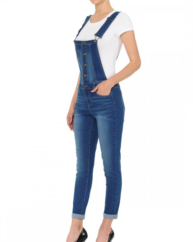 ZIMEGO Junior Stretch Denim Destroyed Overalls Jumpsuit