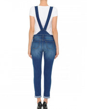 JUNIOR STRETCH DENIM DESTROYED OVERALLS