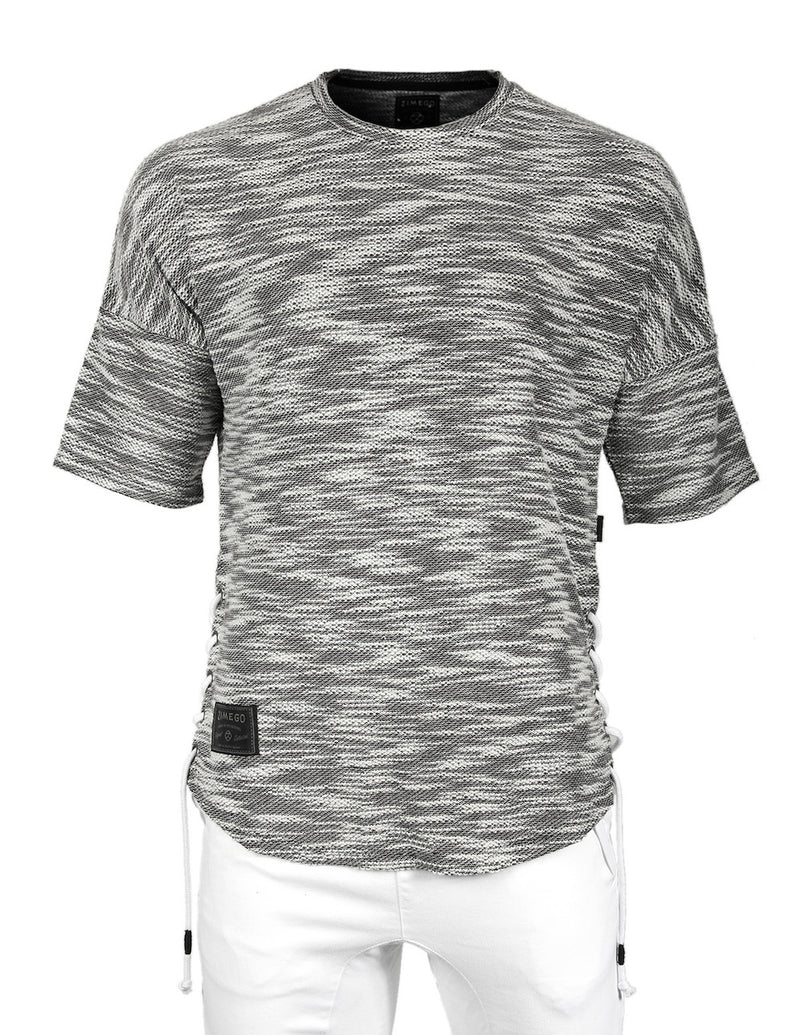 Zimego Men's Wide Shoulder Short Sleeve Laced Up Round Bottom T-Shirts