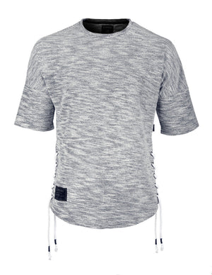 Zimego Men's Wide Shoulder Short Sleeve Laced Up Round Bottom T-Shirts