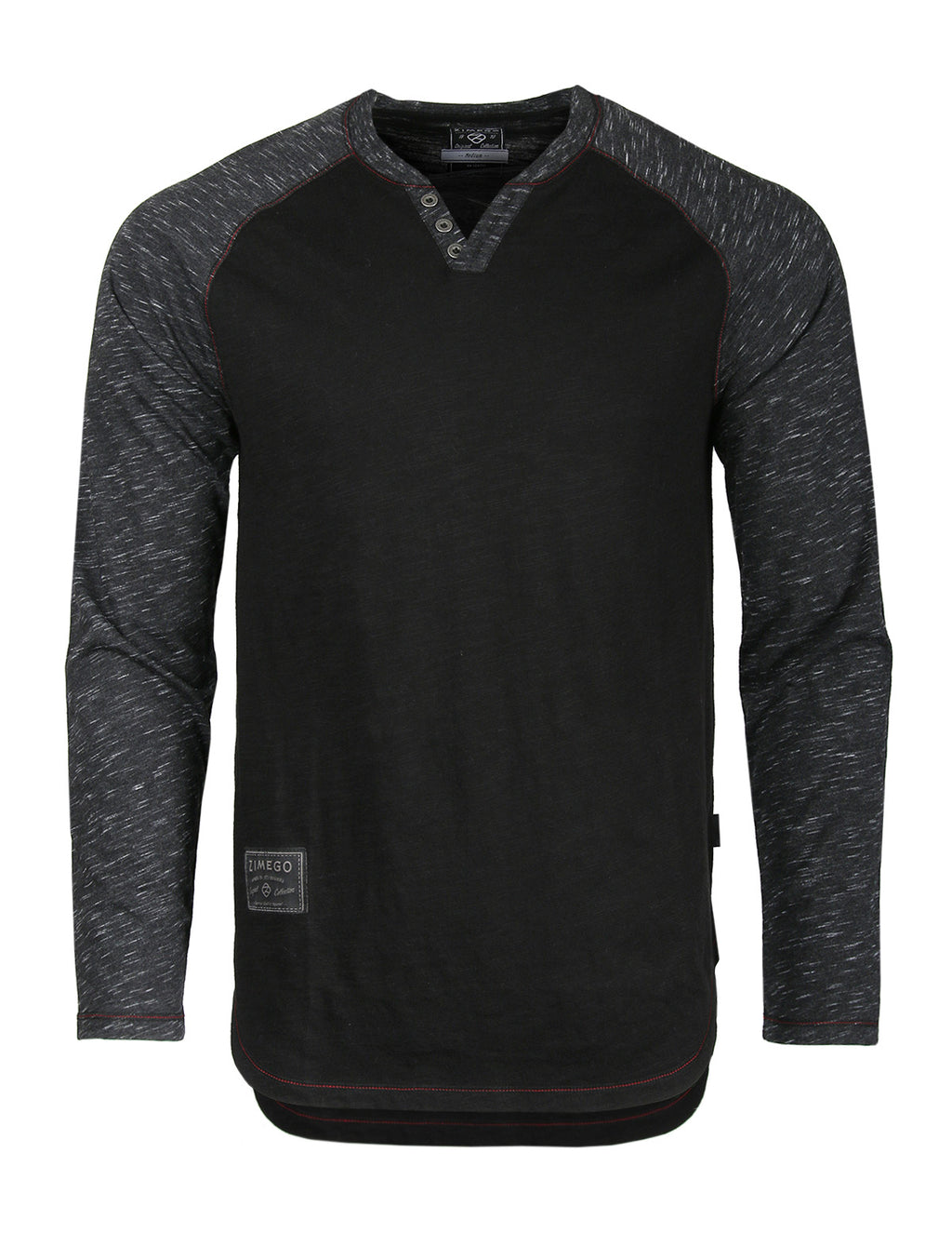 ZIMEGO Camisetas raglán Henley con cuello en V y manga larga en contraste BLK-BLK 