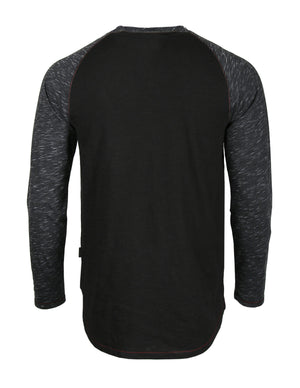 NEW ARRIVAL! - ZIMEGO Long Sleeve Contrast Raglan Henley V-Neck T-Shirts BLK-BLK - DREAM SUPPLY by ZIMEGO
