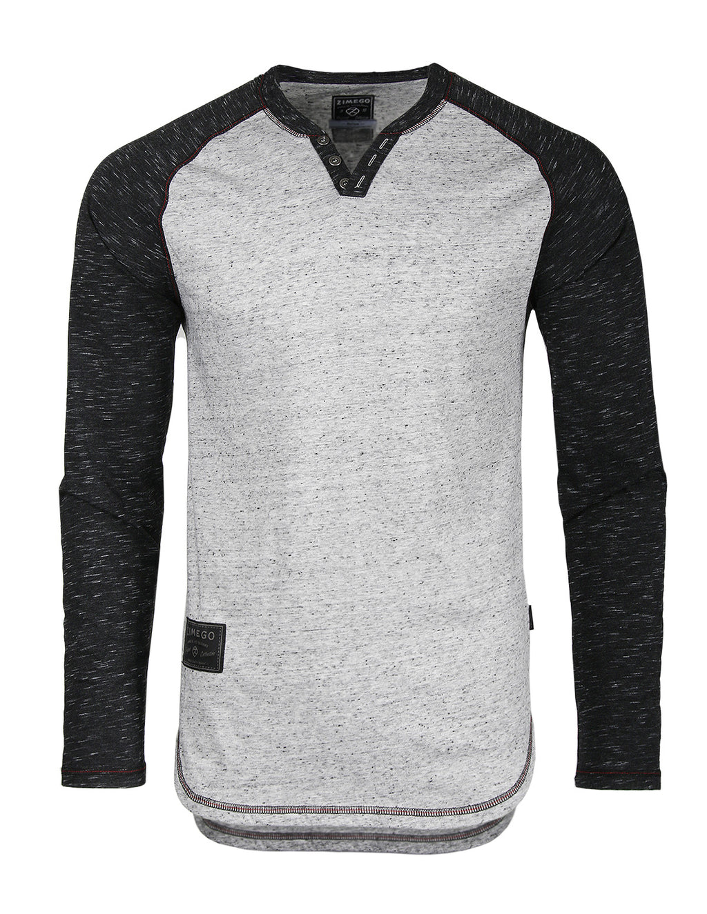 ZIMEGO Long Sleeve Contrast Raglan Henley V-Neck T-Shirts HEATHER DOT