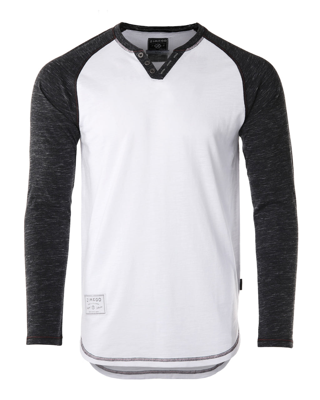 ZIMEGO Long Sleeve Contrast Raglan Henley V-Neck T-Shirts