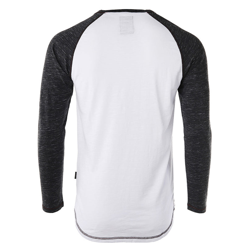 ZIMEGO Long Sleeve Contrast Raglan Henley V-Neck T-Shirts