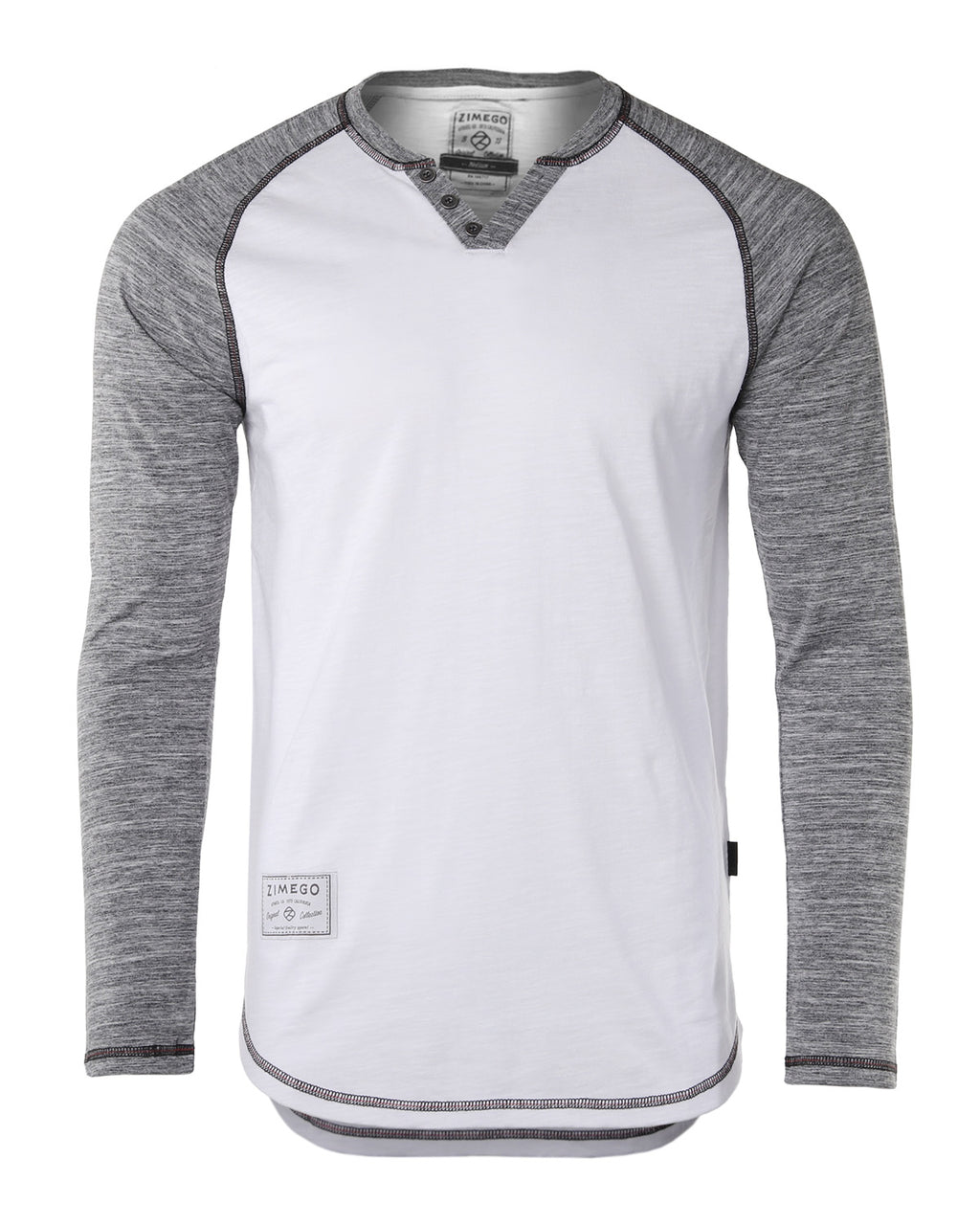 ZIMEGO Long Sleeve Contrast Raglan Henley V-Neck T-Shirts